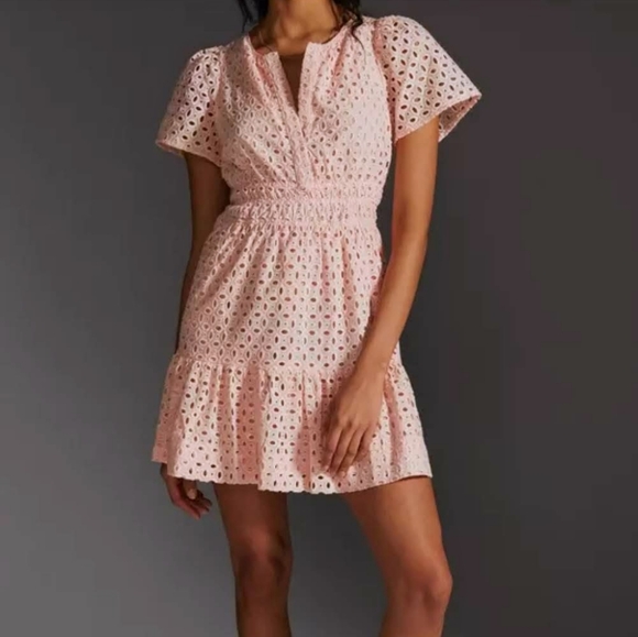 OPEN TO OFFERS ANTHROPOLOGIE Somerset Mini Dress Eyelet Edition in Pink Size S - Picture 8 of 10